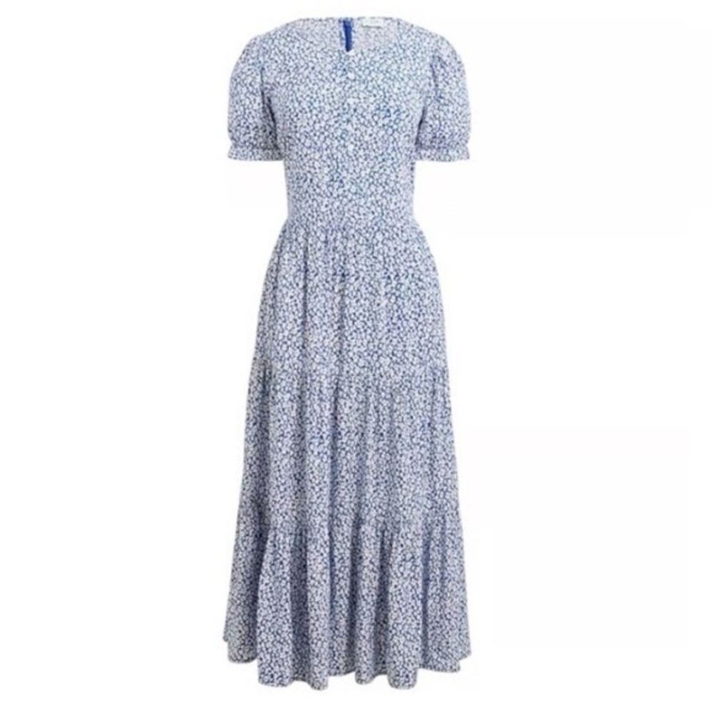 J.CREW MIDI DRESS FLORAL TIERED Reimagined Cottagecore Navy White XS - Picture 1 of 5